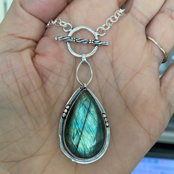 Beautiful Handmade Real Labradorite 925 Sterling Silver Necklace - Picture 1 of 5